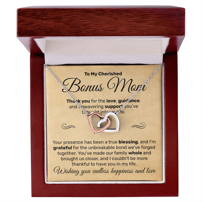 To My Cherished Bonus Mom - Interlocking Hearts Necklace