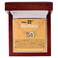 Load image into Gallery viewer, Happy 21st Birthday - Today Marks The Beginning - Interlocking Hearts Necklace - JustFamilyThings
