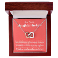 Load image into Gallery viewer, To Our Future Daughter In Law - We Are Thrilled To Welcome You - Interlocking Hearts Necklace - JustFamilyThings
