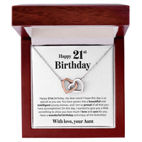 Load image into Gallery viewer, Happy 21st Birthday - From Aunt - Interlocking Hearts Necklace - JustFamilyThings
