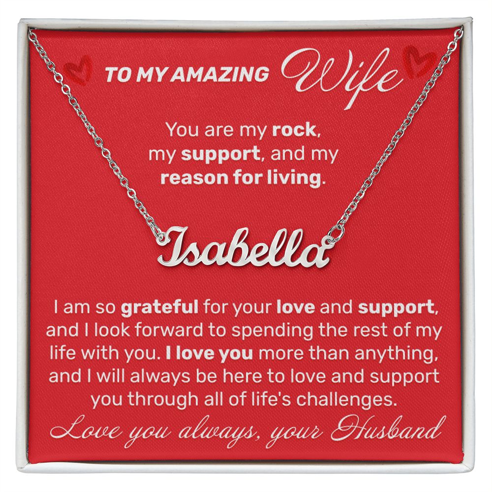 To My Amazing Wife - I Am So Grateful For Your Love - Custom Name Necklace - JustFamilyThings