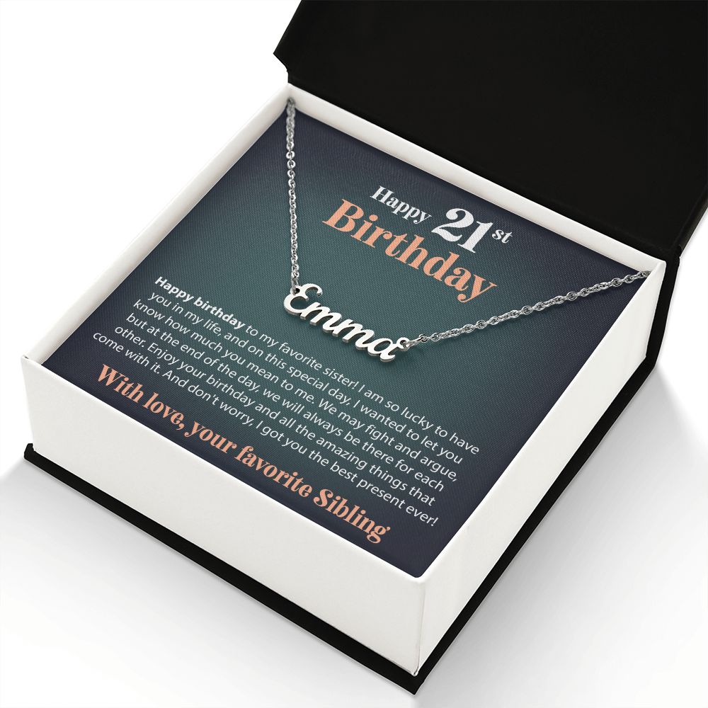 Happy 21st Birthday - From Sibling - Custom Name Necklace - JustFamilyThings