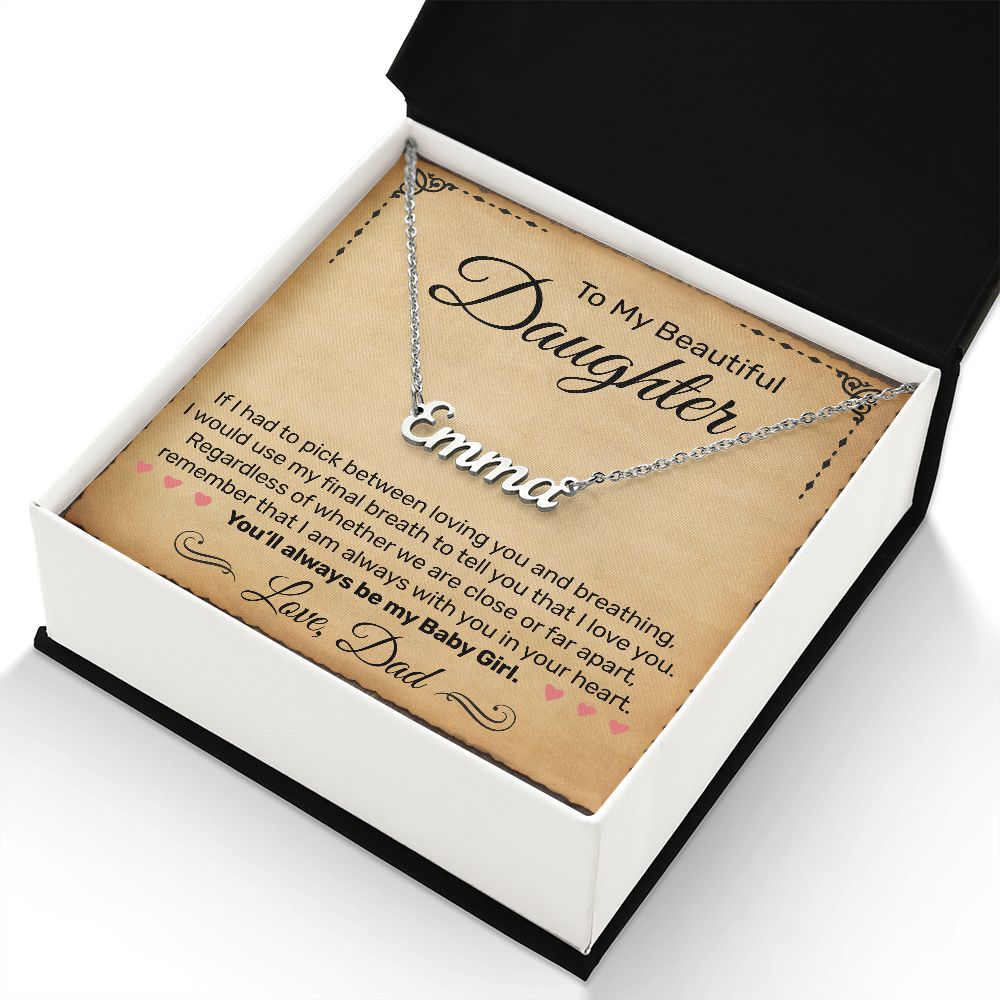 Custom Name Necklace - To My Beautiful Daughter, From Dad - Parchment Look - JustFamilyThings