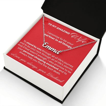 To My Amazing Wife - I Promise To Be Your Partner In All Things - Custom Name Necklace - JustFamilyThings