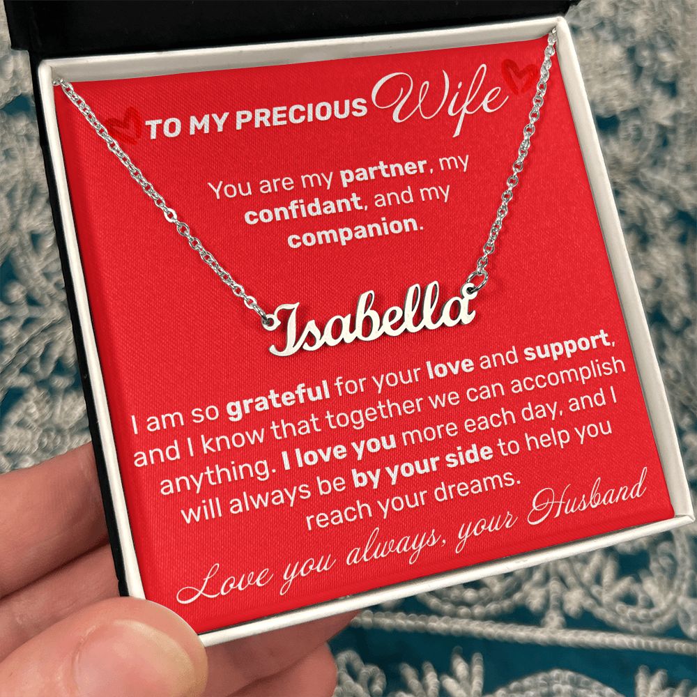To My Precious Wife - I Am So Grateful - Custom Name Necklace - JustFamilyThings