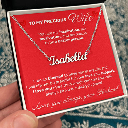 To My Precious Wife - I Am So Blessed - Custom Name Necklace - JustFamilyThings