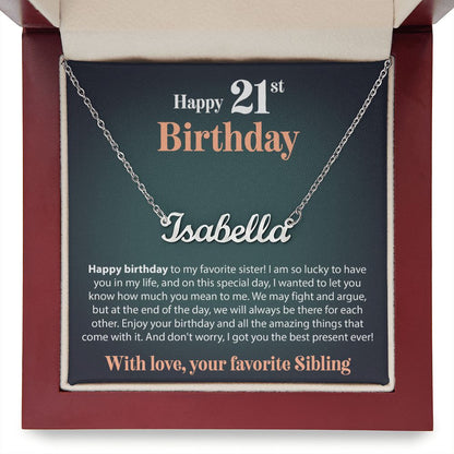 Happy 21st Birthday - From Sibling - Custom Name Necklace - JustFamilyThings