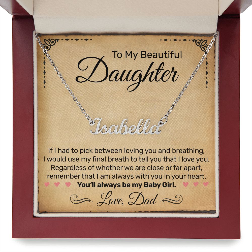 Custom Name Necklace - To My Beautiful Daughter, From Dad - Parchment Look - JustFamilyThings