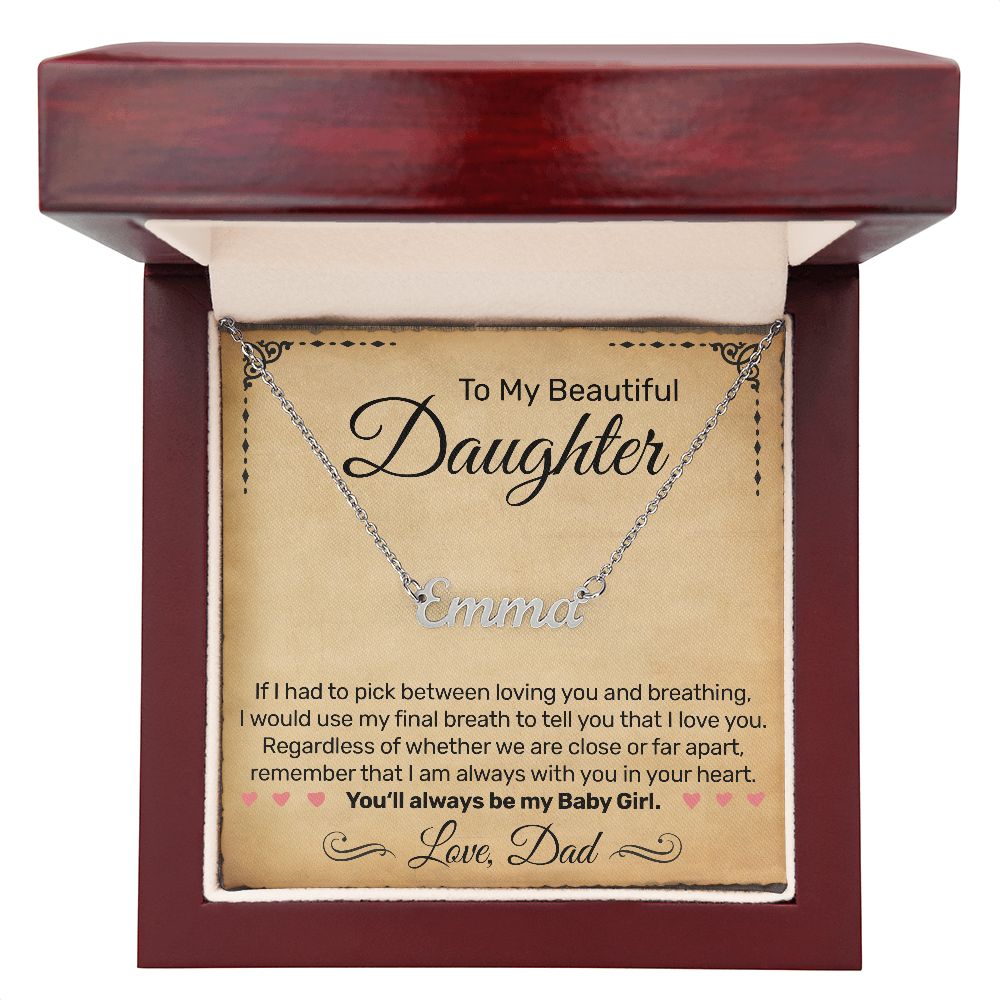 Custom Name Necklace - To My Beautiful Daughter, From Dad - Parchment Look - JustFamilyThings