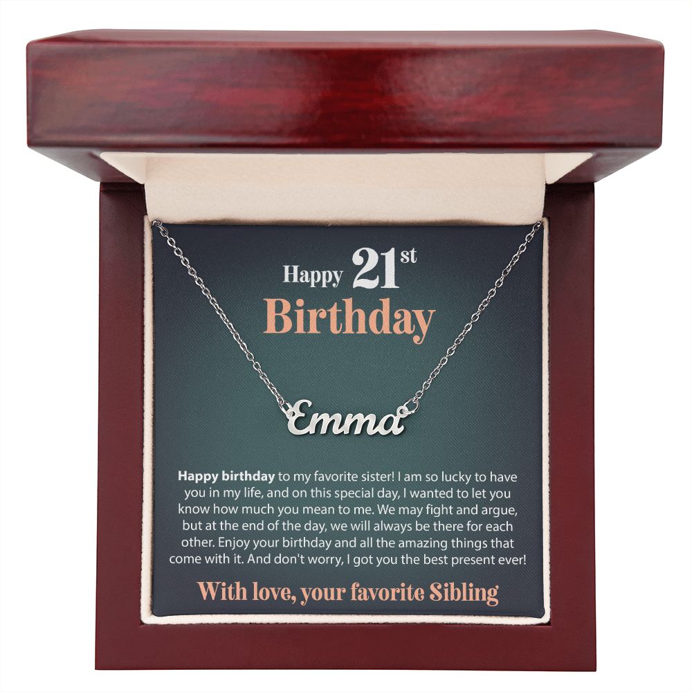 Happy 21st Birthday - From Sibling - Custom Name Necklace - JustFamilyThings
