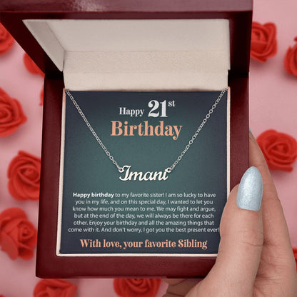 Happy 21st Birthday - From Sibling - Custom Name Necklace - JustFamilyThings