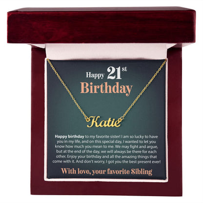 Happy 21st Birthday - From Sibling - Custom Name Necklace - JustFamilyThings
