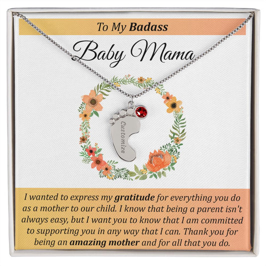 To My Badass Baby Mama - Baby Feet with Birthstones Necklace
