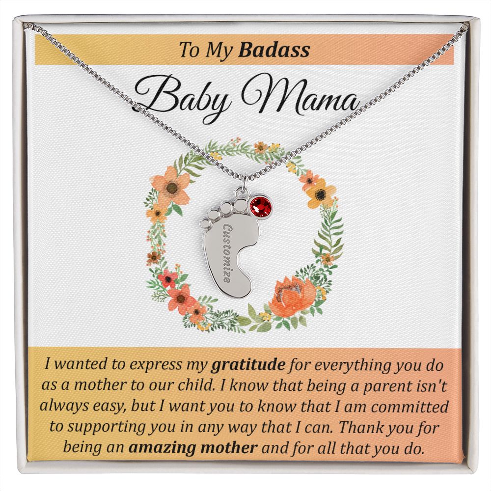 To My Badass Baby Mama - Baby Feet with Birthstones Necklace