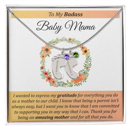 To My Badass Baby Mama - Baby Feet with Birthstones Necklace