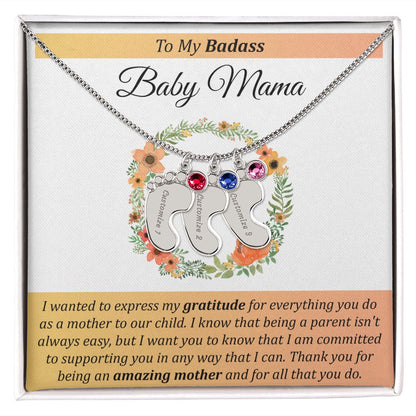 To My Badass Baby Mama - Baby Feet with Birthstones Necklace