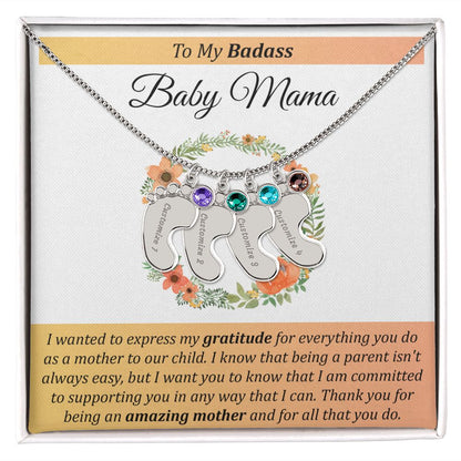To My Badass Baby Mama - Baby Feet with Birthstones Necklace