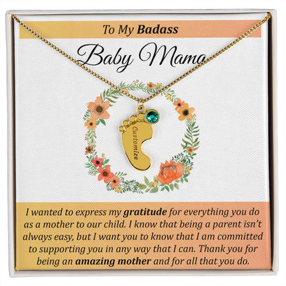 To My Badass Baby Mama - Baby Feet with Birthstones Necklace