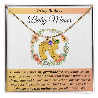 To My Badass Baby Mama - Baby Feet with Birthstones Necklace