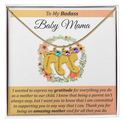 To My Badass Baby Mama - Baby Feet with Birthstones Necklace