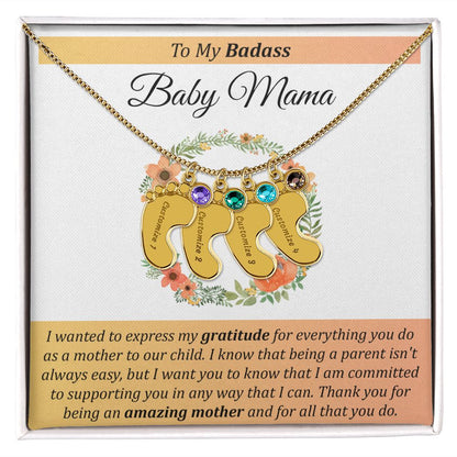 To My Badass Baby Mama - Baby Feet with Birthstones Necklace