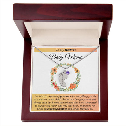 To My Badass Baby Mama - Baby Feet with Birthstones Necklace