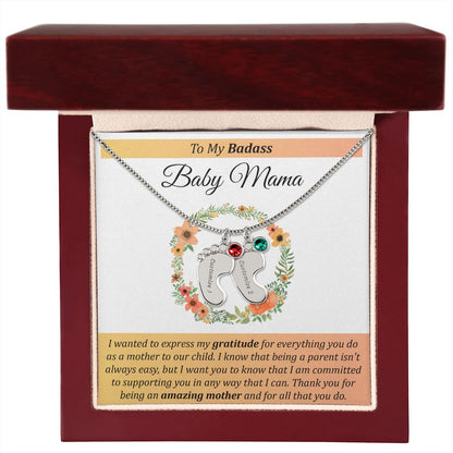 To My Badass Baby Mama - Baby Feet with Birthstones Necklace