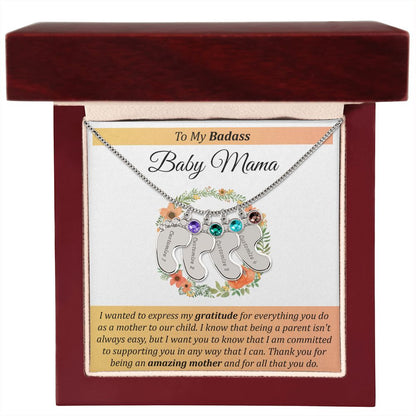 To My Badass Baby Mama - Baby Feet with Birthstones Necklace