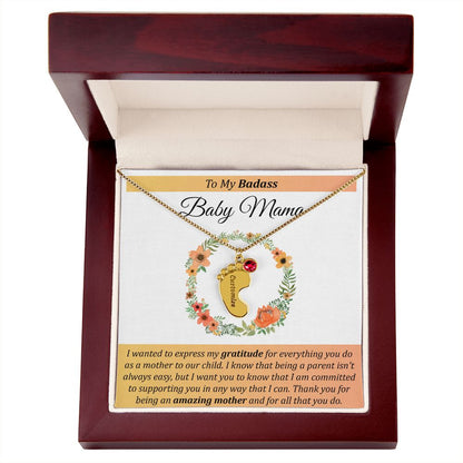 To My Badass Baby Mama - Baby Feet with Birthstones Necklace