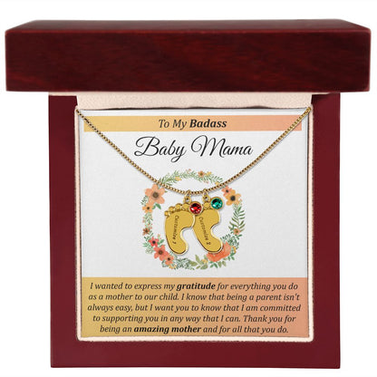 To My Badass Baby Mama - Baby Feet with Birthstones Necklace