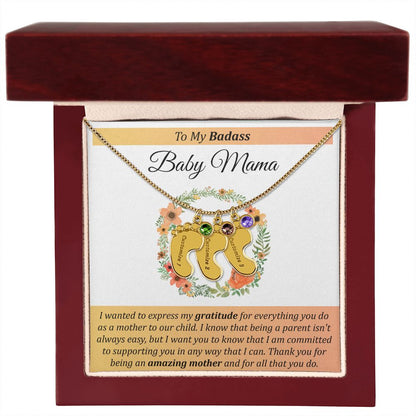 To My Badass Baby Mama - Baby Feet with Birthstones Necklace