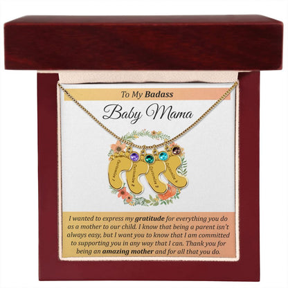 To My Badass Baby Mama - Baby Feet with Birthstones Necklace