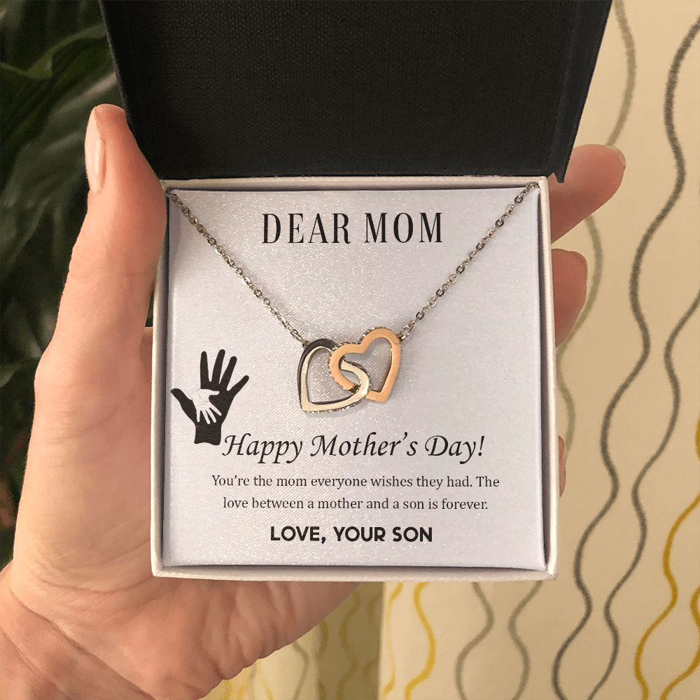 To mom from son - Dear Mom,  Happy Mother’s Day! - Interlocking Hearts Necklace - JustFamilyThings