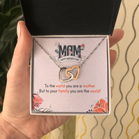 Load image into Gallery viewer, to the world you are a mother - Interlocking Hearts Necklace - JustFamilyThings
