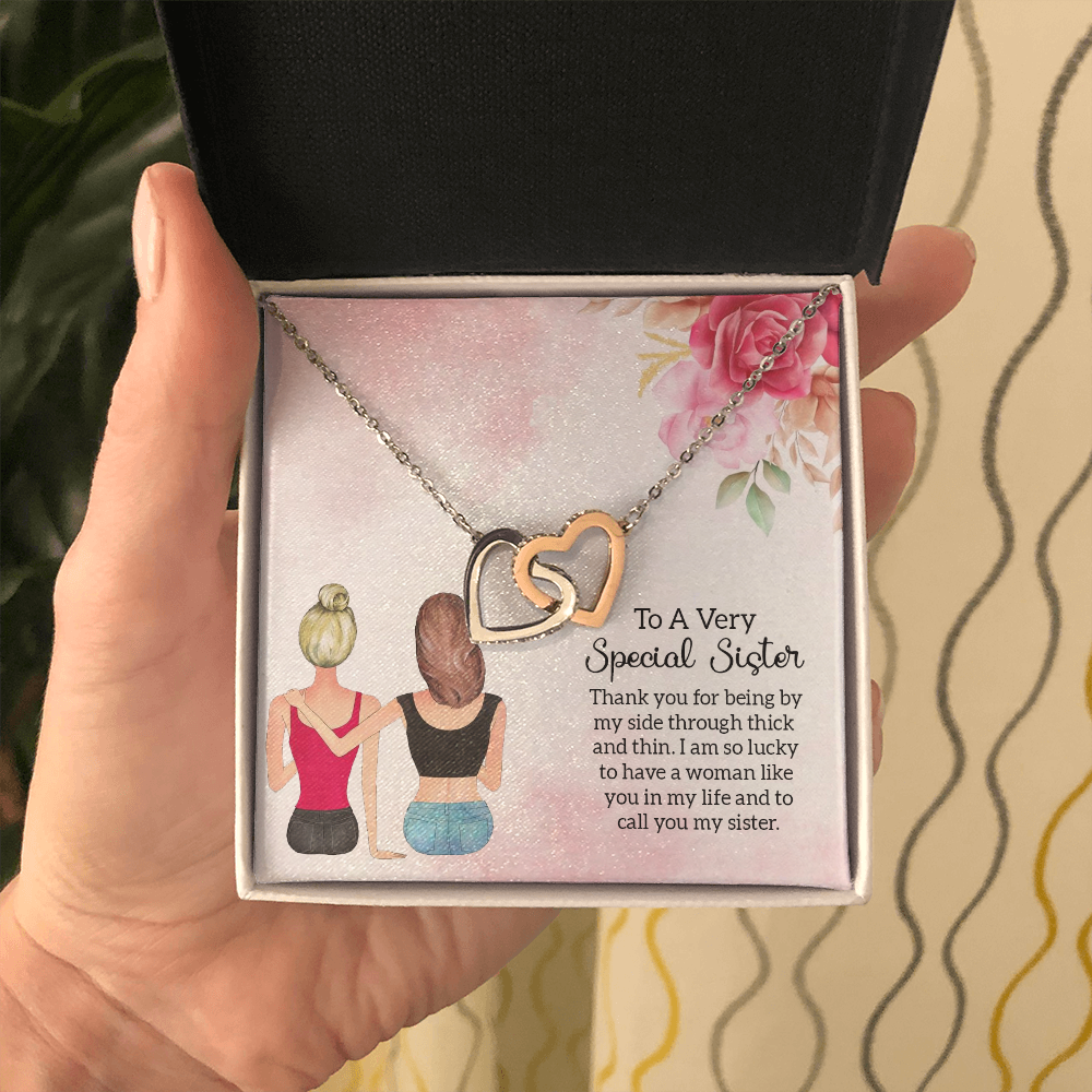 To A Very Special Sister - Interlocking Hearts Necklace - JustFamilyThings