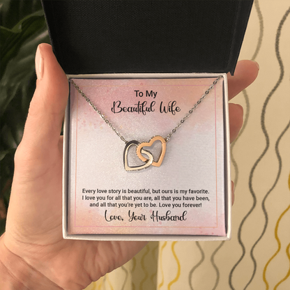 to my beautiful wife - Interlocking Hearts Necklace - JustFamilyThings
