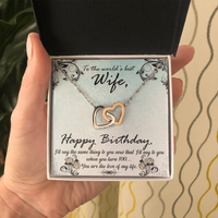 Load image into Gallery viewer, Happy Birthday to wife - Interlocking Hearts Necklace - JustFamilyThings
