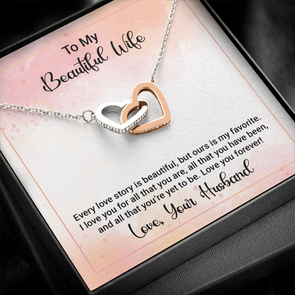 to my beautiful wife - Interlocking Hearts Necklace - JustFamilyThings