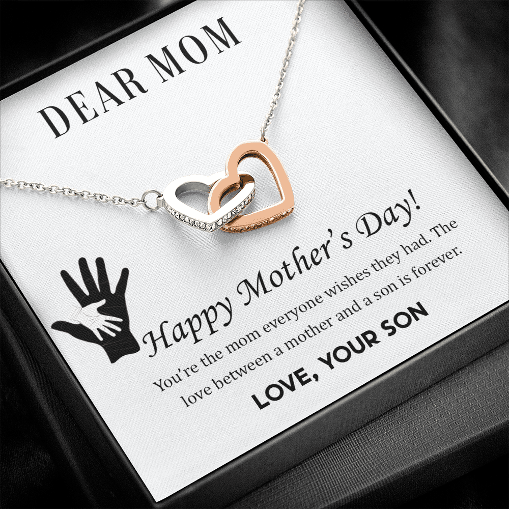 To mom from son - Dear Mom,  Happy Mother’s Day! - Interlocking Hearts Necklace - JustFamilyThings