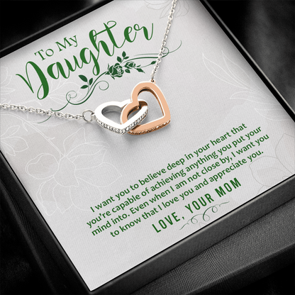 To my Daughter from Mom - I want you to believe - Interlocking Hearts Necklace - JustFamilyThings