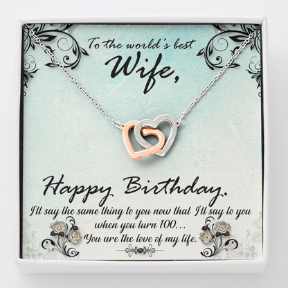 Happy Birthday to wife - Interlocking Hearts Necklace - JustFamilyThings