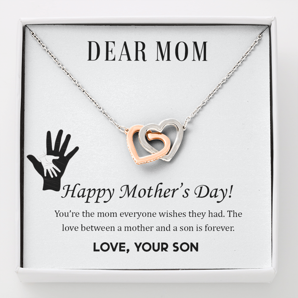 To mom from son - Dear Mom,  Happy Mother’s Day! - Interlocking Hearts Necklace - JustFamilyThings