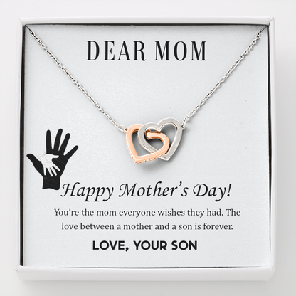 To mom from son - Dear Mom,  Happy Mother’s Day! - Interlocking Hearts Necklace - JustFamilyThings
