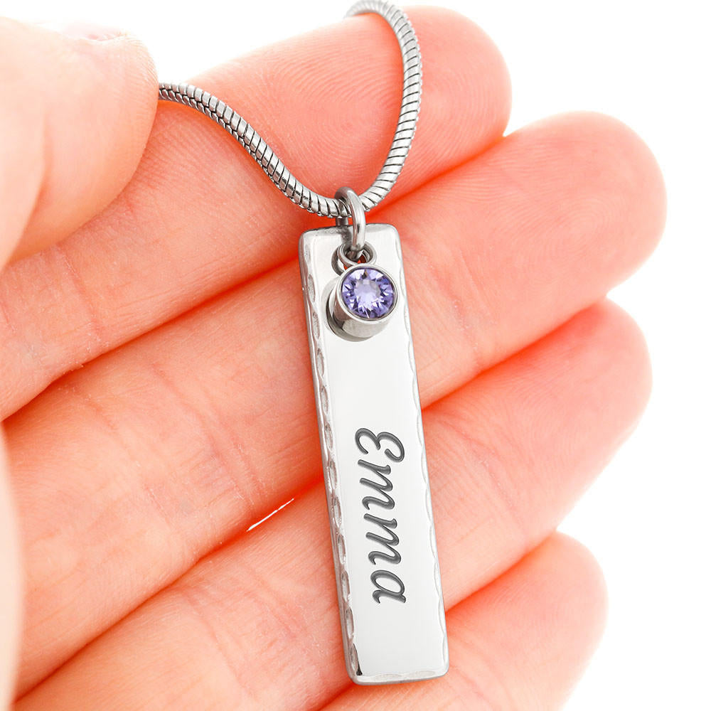 Personalized Birthstone Name Necklace, Custom Engraving and Birthstone, Gift For New Mothers - JustFamilyThings