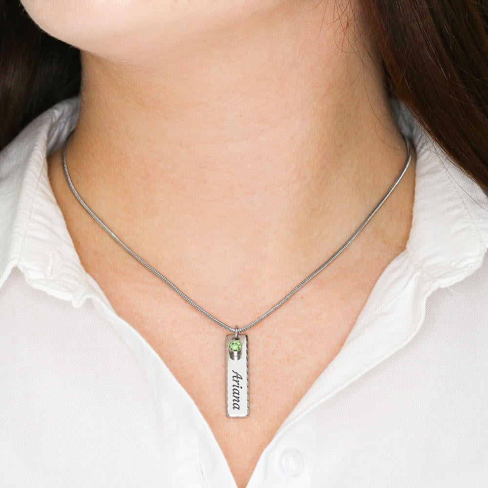 Personalized Birthstone Name Necklace, Custom Engraving and Birthstone, Gift For New Mothers - JustFamilyThings