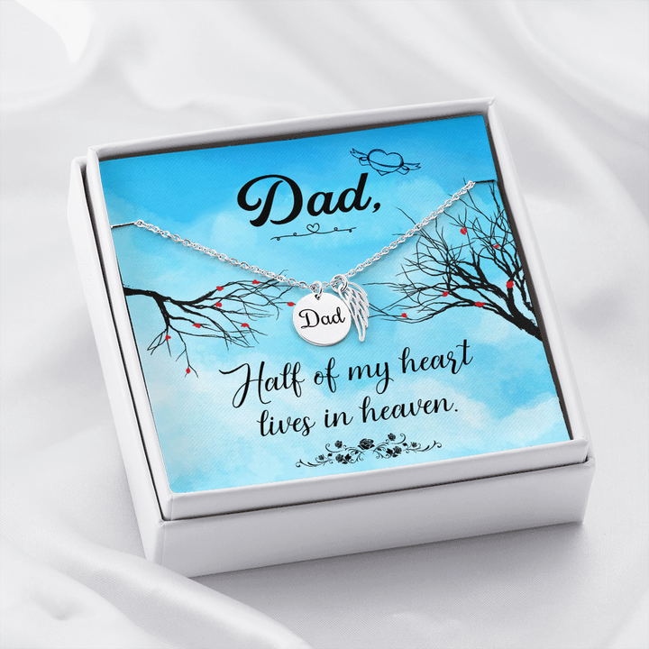 Half of my heart lives in heaven Dad Remembrance Necklace JustFamilyThings