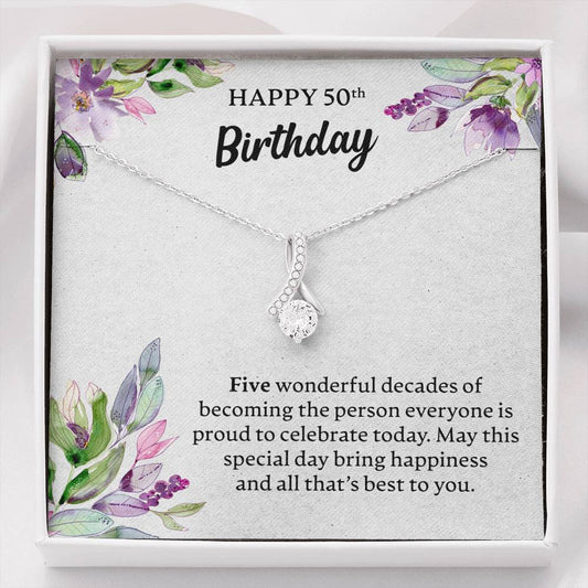 Happy 50th Birthday Necklace, Happy 50th Birthday Gift, 50th Birthday Jewelry Gift - JustFamilyThings