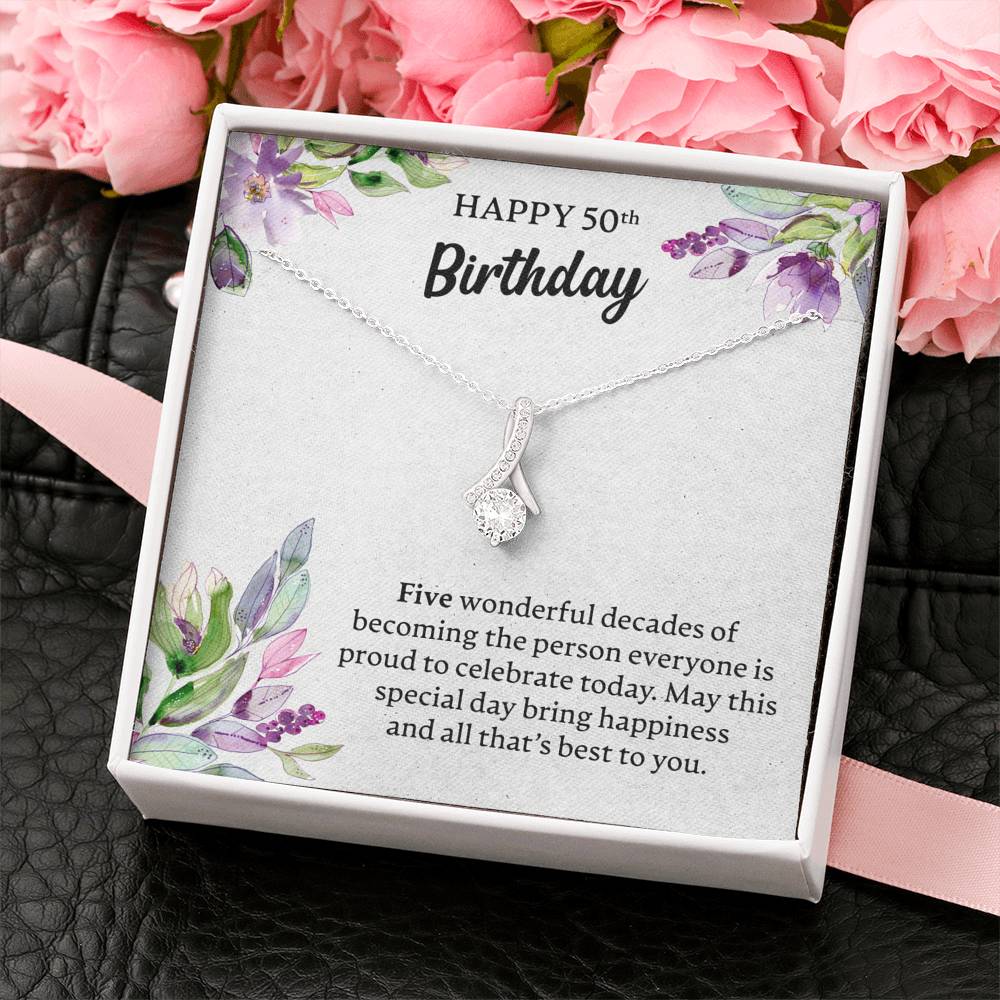 Happy 50th Birthday Necklace, Happy 50th Birthday Gift, 50th Birthday Jewelry Gift - JustFamilyThings