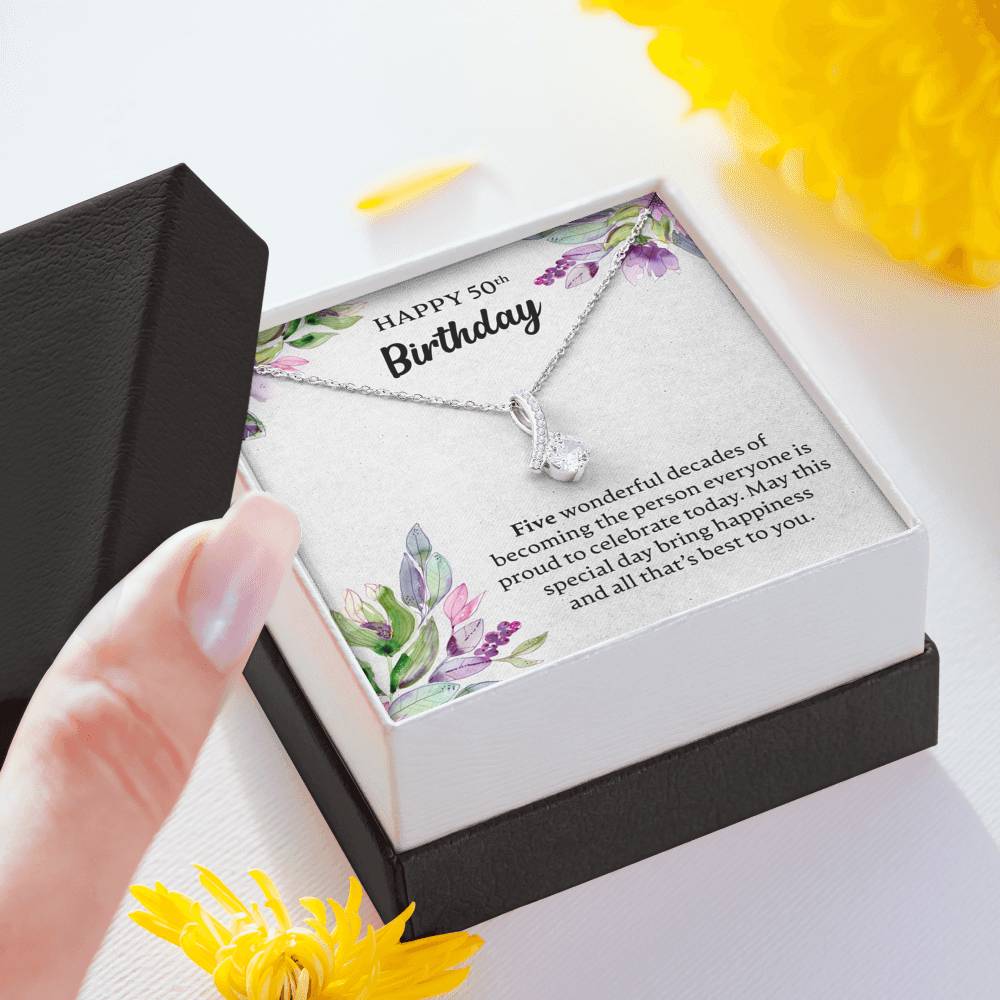 Happy 50th Birthday Necklace, Happy 50th Birthday Gift, 50th Birthday Jewelry Gift - JustFamilyThings