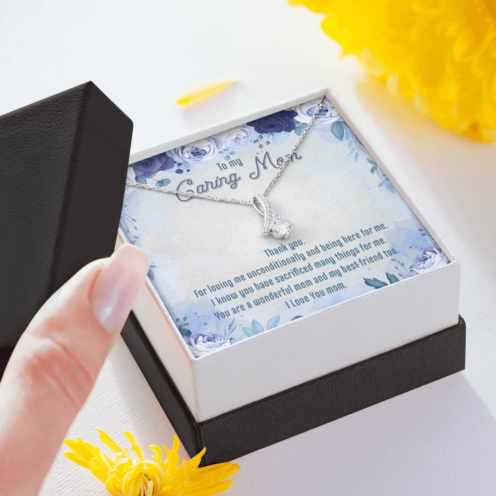 To My Caring Mom Alluring Beauty Necklace, Thank You Mom Gift, I love You Mom Necklace - JustFamilyThings